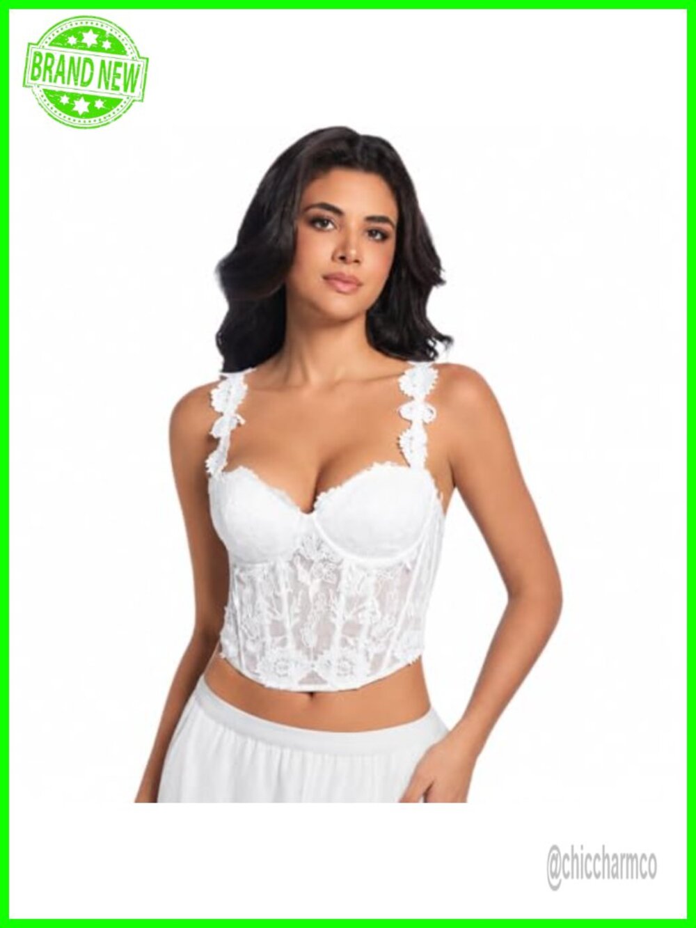 Lace Corset Top 3D Floral Applique Mesh Bustier with Boning